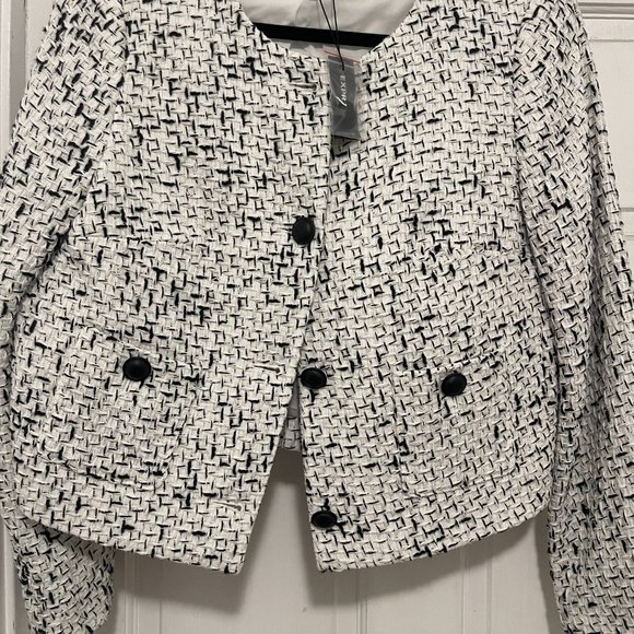 Black and White Cropped Tweed Jacket - Picture 6 of 7